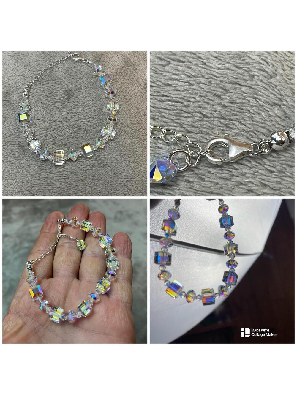 Sparkly Crystal Bracelet - Clear Crystal Cubes with Sterling Silver Clasp 7”-9”